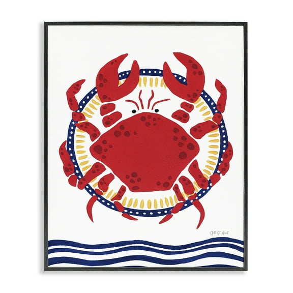 Stupell Industries Kitschy Coastal Crab Animals Painting Black Framed Art Print Wall Art, 11 x 14