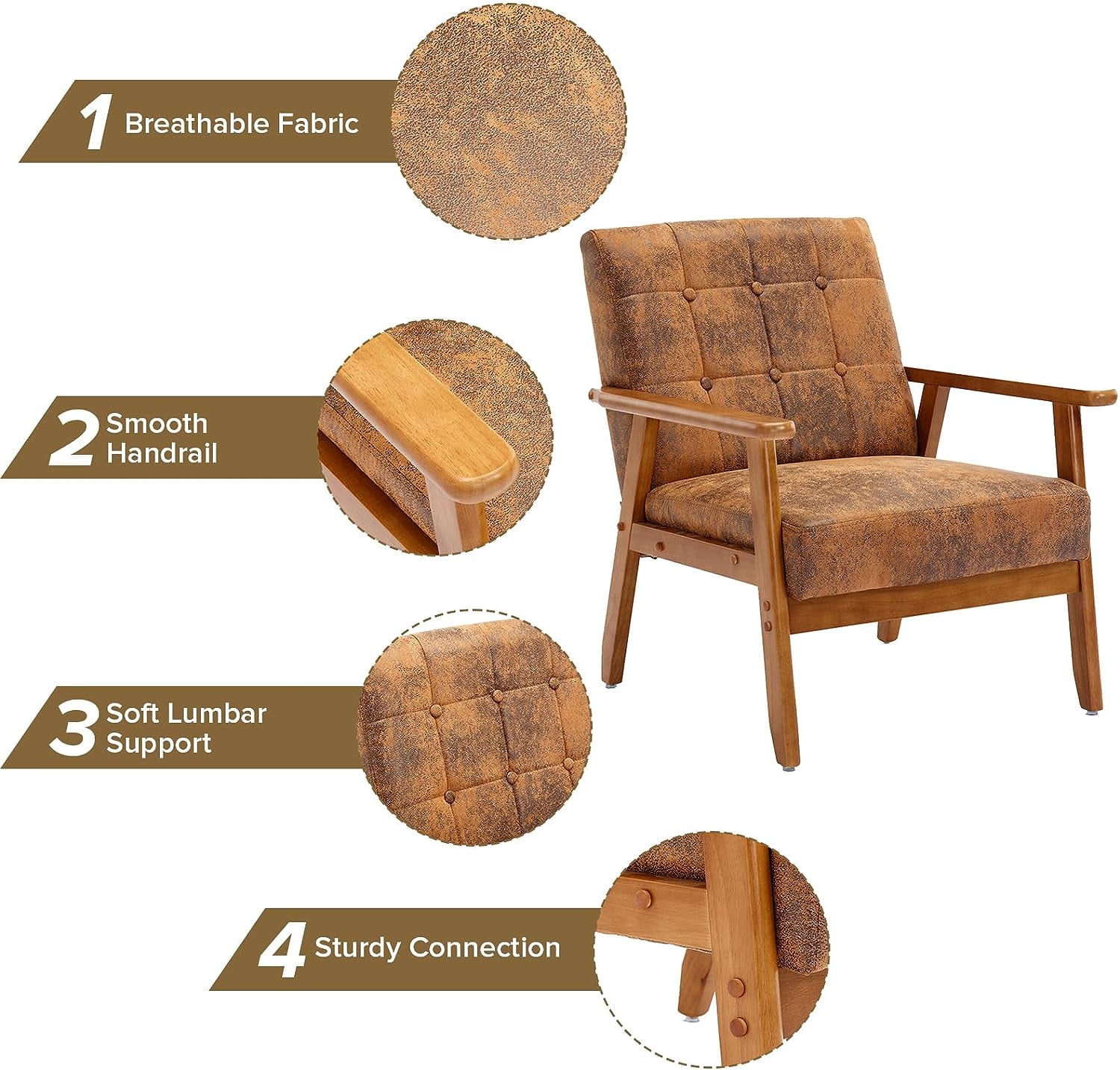 Ufurpie Set of 2 Accent Chairs with Side Table,Mid Century Modern Accent Chair,Armchair for Living Room, Bedroom,Office,Brown