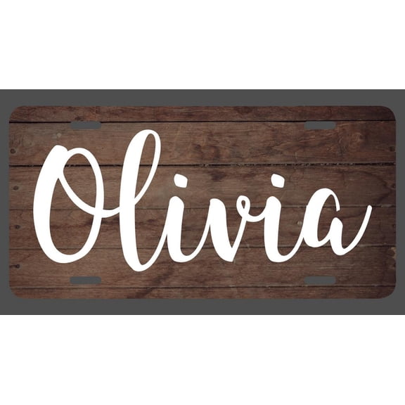 Olivia Name Wood Style License Plate Tag Vanity Novelty Metal | UV Printed Metal | 6-Inches By 12-Inches | Car Truck RV Trailer Wall Shop Man Cave | NP055