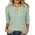 thumbnail image 2 of Sheghy Womens Tops V Neck Button Stripe 3/4 Sleeve Loose Casual Blouse Green M, 2 of 8
