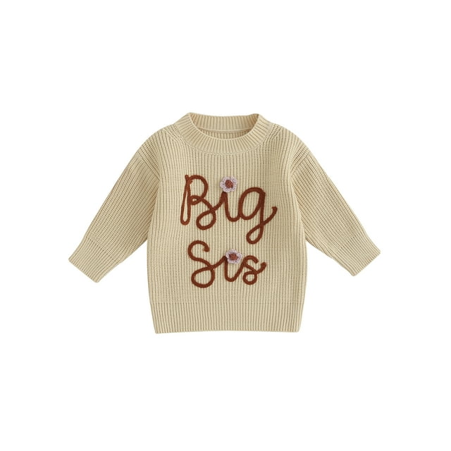 SUNSIOM Kid Girl Autumn Sweater, Long Sleeve Round Neck Flower Letter Embroidery Pattern Knitwear Pullover