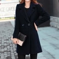 thumbnail image 2 of UFOUND Women's Solid Color Double Long Sleeve Lapel Cardigan Coat For Autumn Winter Classic Overcoat, 2 of 5