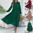 thumbnail image 7 of ClodeEU Women's Crewneck Long Sleeve Pleated Maxi Dresses ,Business Belted Work Dress Green,Womens Plus S, 7 of 7