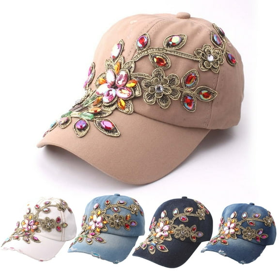 rygai Baseball Cap Windproof Lightweight able Bling Rhinestone Hip Hop Hat Birthday Gift Black