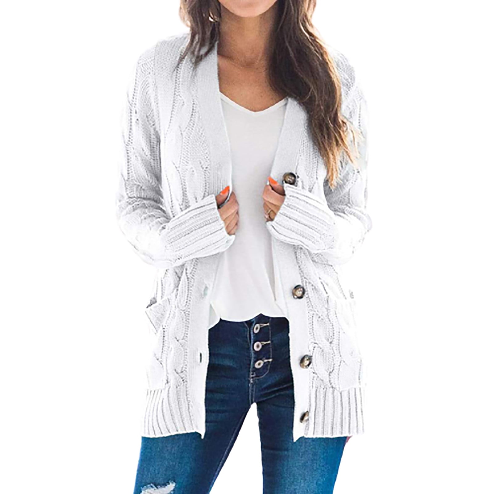 V-neck single-breasted long-sleeve sweater jacket Women's Knit Cardigans  Loose Slouchy Oversized Wrap Chunky Pocket Sweaters Coat Reduced Price and  Clearance Sale Long Sleeve Shirts for Women - Walmart.com