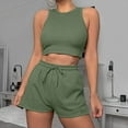 thumbnail image 2 of Htigea 2 Piece Sets for Women Casual Summer Travel Vacation Outfits Cap Sleeve Shorts Lounge Set Green,XL, 2 of 7