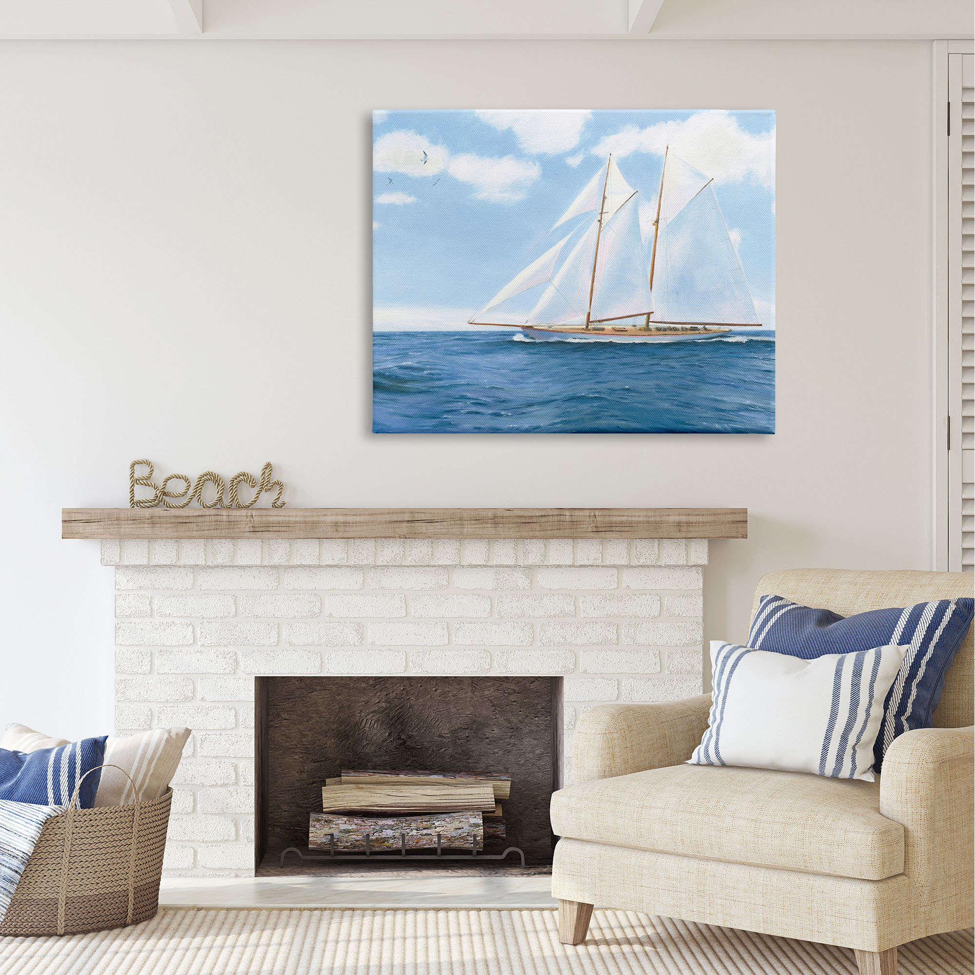 Stupell Industries Blue Nautical Sailboat Transportation Painting Gallery Wrapped Canvas Print Wall Art, 48 x 36