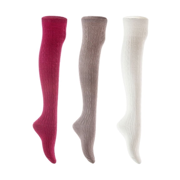 Lian LifeStyle Women's 3 Pair Adorable Comfortable Soft Thigh High Over Knee High Cotton Socks Size 6-9 L1024 Wine,Dark Grey,White