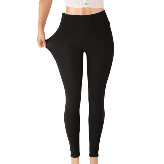 WTOBBY Women's Fleece Lined Thickened Warm Base Leggings, Cozy and Insulated Pants for Winter, Comfortable Fit for Women, Ideal as Base Layer or Casual Wear,Black L