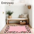 thumbnail image 3 of ODIKA 3'x5' Machine Washable Non-Slip Area Rug, Xmas Sleigh and Reindeer Scene with Festive Snowfall Pinecone Borders High Traffic Rug, Pink, 735353, 3 of 7