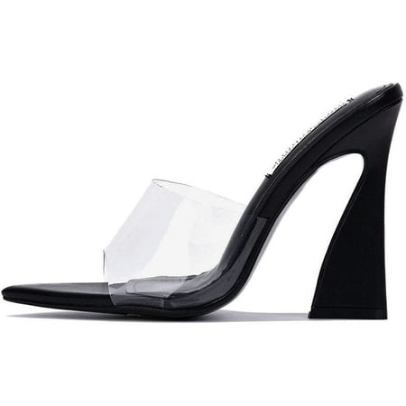 

Cape Robbin Womens Layland Chunky Open Toe Clear Heels BLK-6
