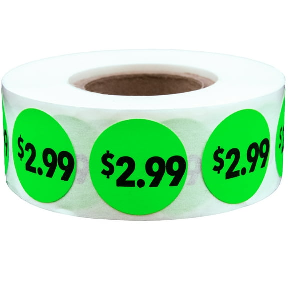 Fluorescent Green $.99 Pricing Stickers | 0.75" Inch Round | 500 Pack