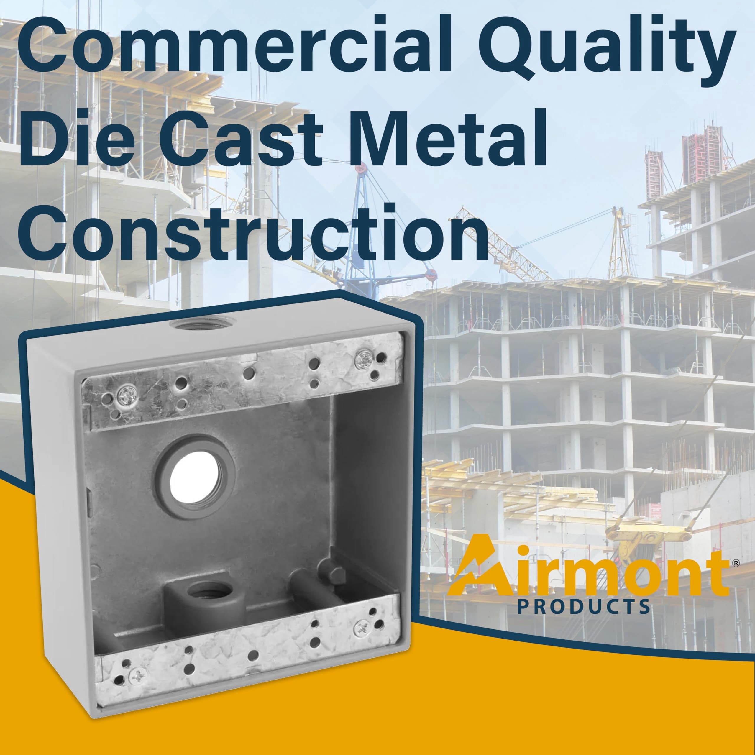 Airmont Weatherproof 2-Gang Outdoor Electrical Box  Solid Die-Cast Aluminum, 3 -In Knockouts, Precision-Machined for Dual Outlets or Switches on Patios, Decks, Garages & Wet-Location Installs