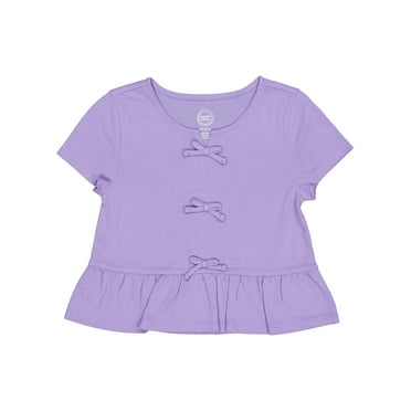 Wonder Nation Girls Short Sleeve Bow Front Top, Sizes 4-18 & Plus