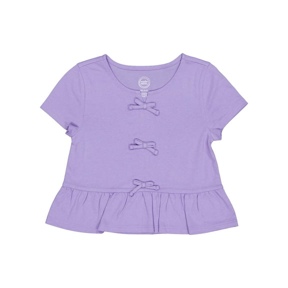 Wonder Nation Girls Short Sleeve Bow Front Top, Sizes 4-18 & Plus