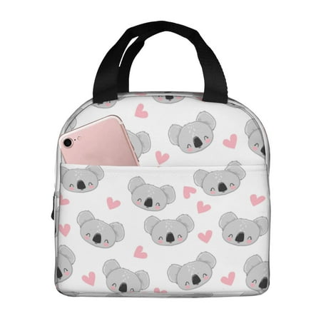 Insulated Lunch Bag for Women Men - Gray Koala Pink Heart Leakproof Cooler Lunch Box for Women Men  Lunch Tote Bags for Work School Picnic Travel