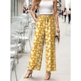 thumbnail image 2 of GIRUNS Women's Wide Leg Pants High Waist Adjustable Knot Casual Loose Trousers With Pockets Business Work Casual Pants Yellow White Flower XL, 2 of 6