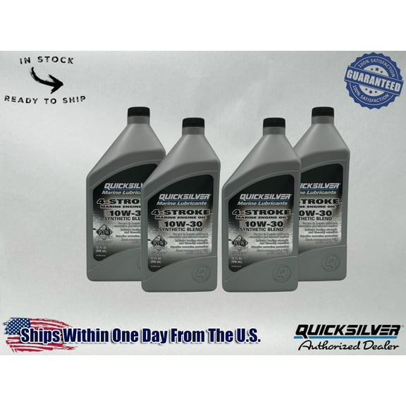Quicksilver OEM Semi Synthetic 10W30 Marine Oil Quarts 92-8M0142135 4 Pack