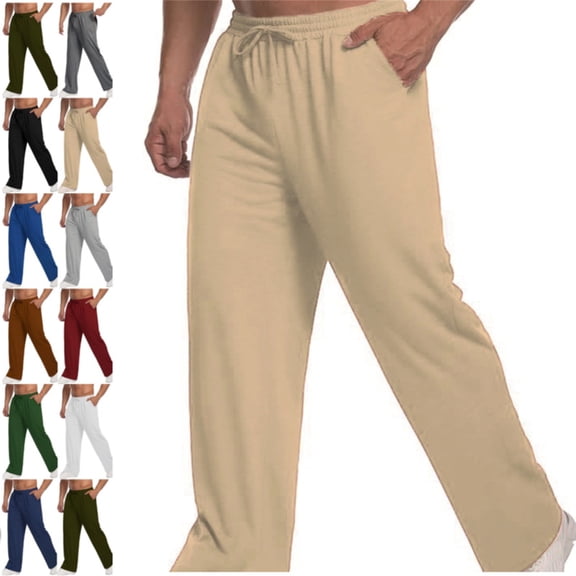 Men's Tall Sweatpants Long Inseam Cotton Yoga Pants Athletic Lounge Casual Pants for Men with Pockets Khaki 2XL