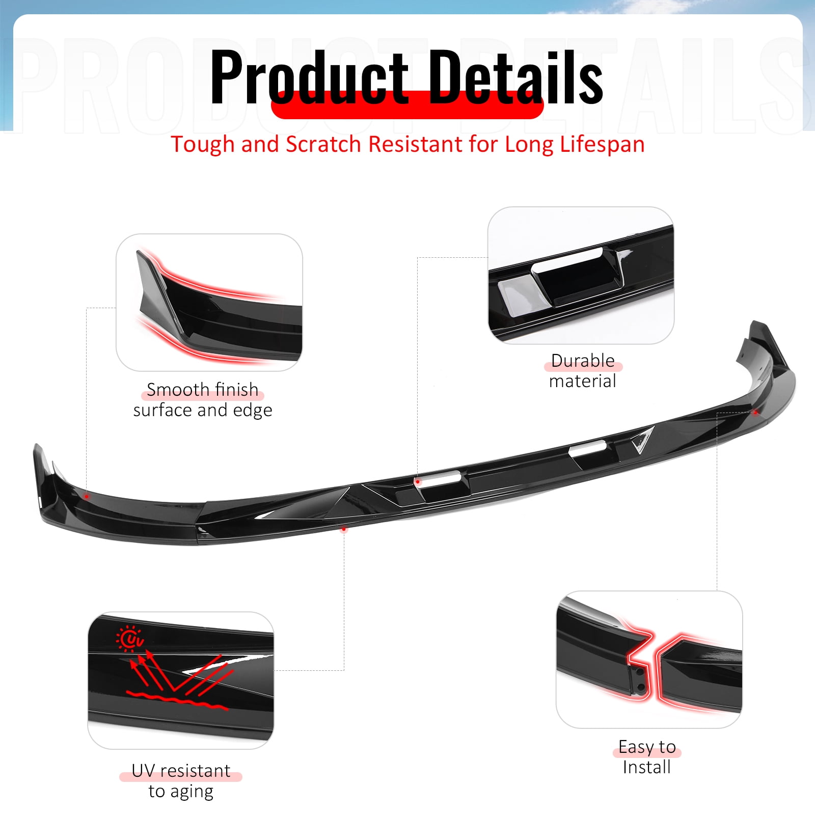 Ikon Motorsports Front Bumper Lip, Compatible with 2025-2026 Tesla Model Y (New Model Y, Code Juniper), IKON V2 Style Gloss Black ABS Air Dam Chin Spoiler Protector Splitter 3PC