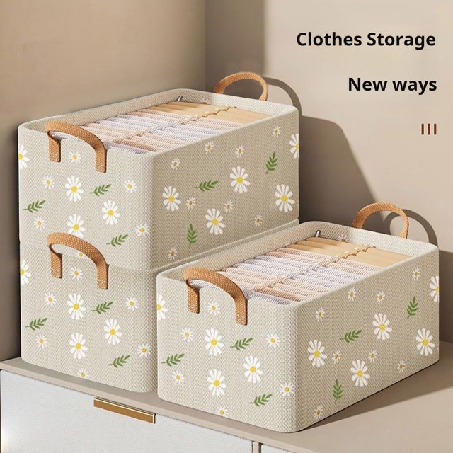Xuewenshw Clothes Sorting Reinforced Handle Fabric Storage Sure Here's A Product Title For Listing Foldable With Large Capacity Wardrobe Organizer Beige Boxes for Closet Organization