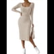 thumbnail image 3 of Vestido de Otoño para Mujer, Larga, Cuello Cuadrado, Tejido, Midi, para Playa, Resort, con Abertura, Maxivestido Ajustado. Albaricoque Beige L, 3 of 8