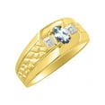 thumbnail image 5 of RYLOS Men's Rings Yellow Gold Plated Silver Classic Nugget 6X4MM Oval Gemstone & Diamond Ring Aquamarine March Birthstone Ring Size 12, 5 of 6