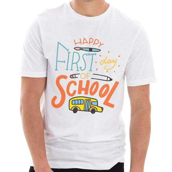 Big Size Happy First Day Of School Cotton Short Sleeve Graphic Shirt - White XL