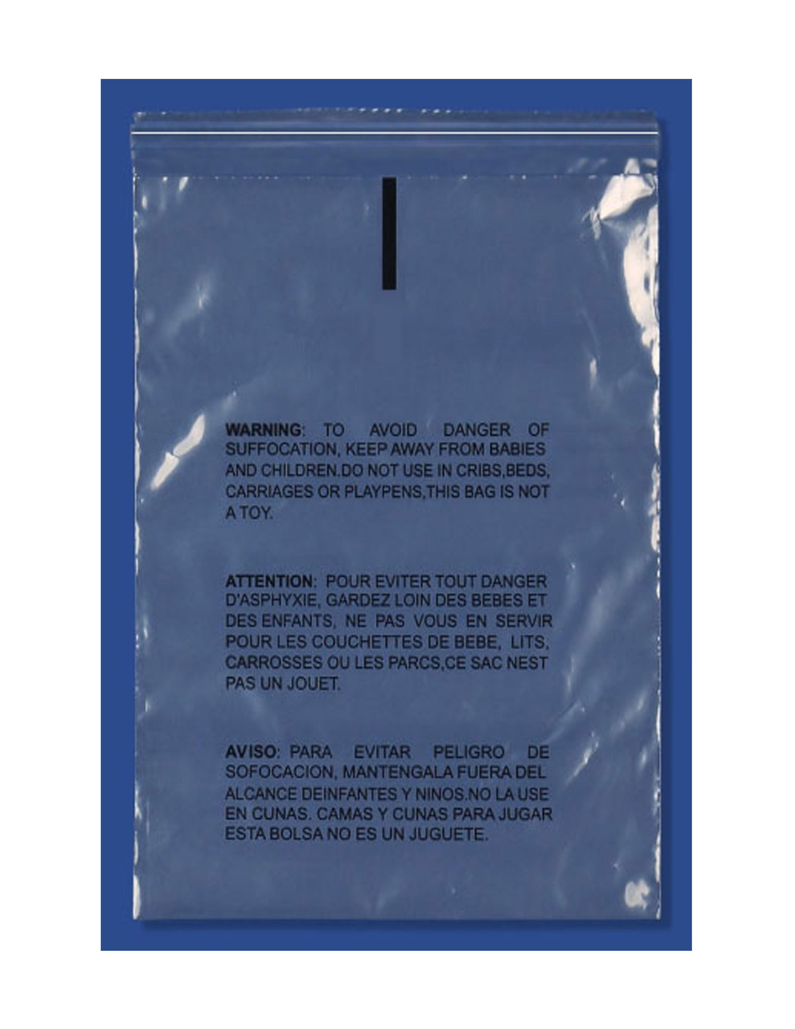 1.5 Mil Clear Resealable Suffocation Warning Bags 6 x 9 to 14 x 20-1000/Case 