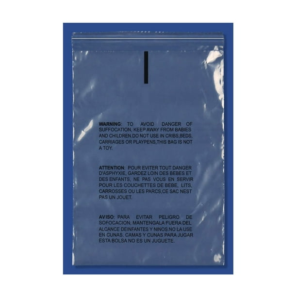 Self Adhesive Clear Resealable Poly Bag w/ Suffocation Warning Print, 6