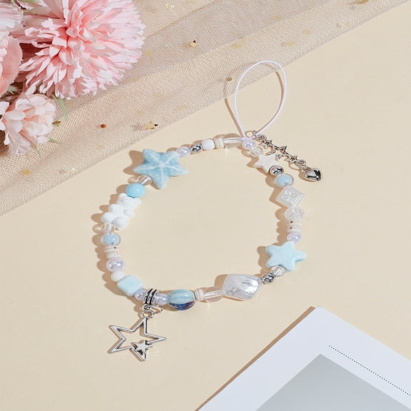 1set 1pc PVC Mobile Straps for Women Phone Decorations Charm Star Light Sky Blue 210mm