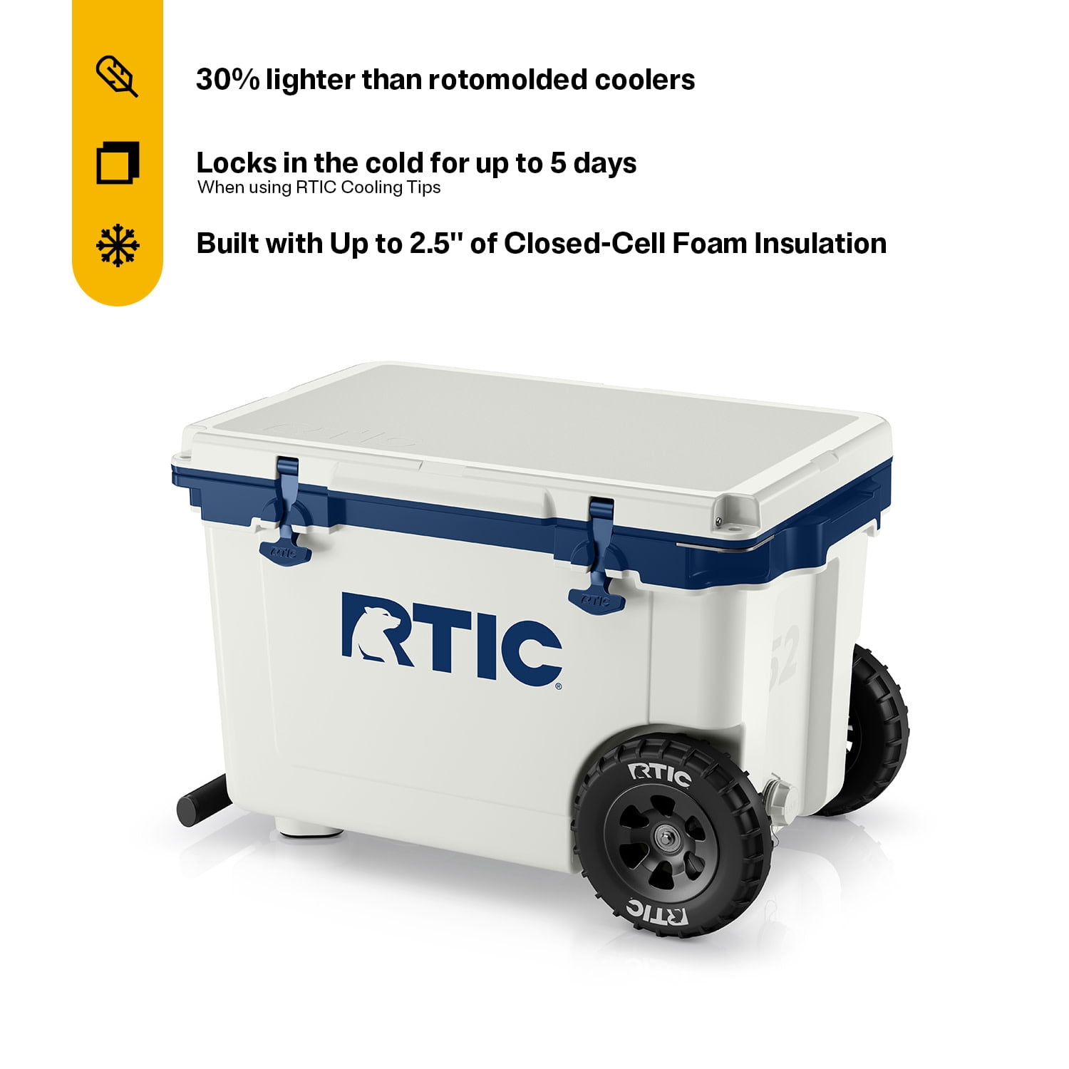 RTIC Ultra-Light 52 Qt Wheeled Hard-Sided Ice Chest Cooler, Fits 78 Cans, Cool Grey & Navy