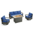 thumbnail image 4 of PARKWELL 4 Piece Outdoor Patio Furniture Set with Fire Pit Table,All-Weather Conversation Set with 3-Seat Sofa,Swivel Glider Chair,Patio Fire Pit Seating Sets for Backyard Gatherings, Gray/Navy, 4 of 13