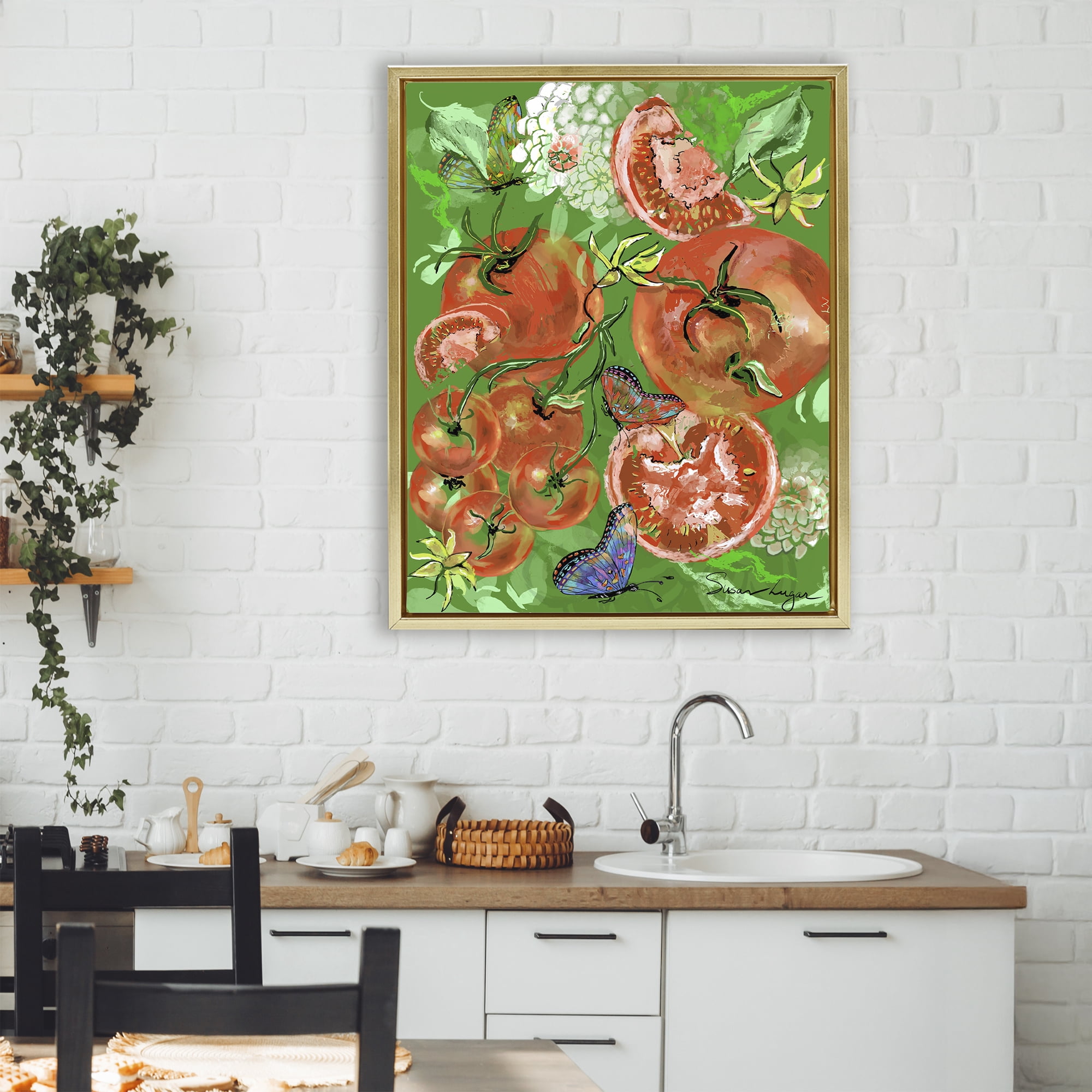 Stupell Industries Tomatoes Swirl Collage Gold Framed Floater Canvas Wall Art, design by Susan Lugar