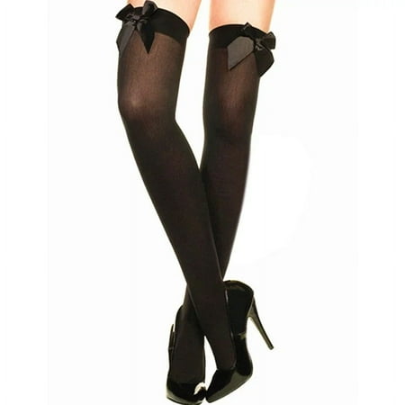 Cute Transparent Lingerie Stockings Pure Lovely Bow Over Knee Black White Black Pink Bow Sexy Suspender High Tube Silk Stockings