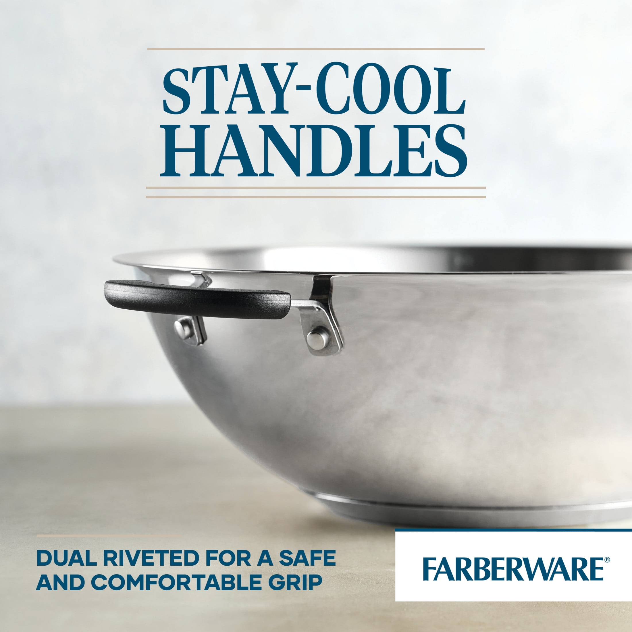 Farberware Brilliance 14 Inch Wok Induction Compatible, Metal Utensil and Dishwasher Safe, Stainless Steel