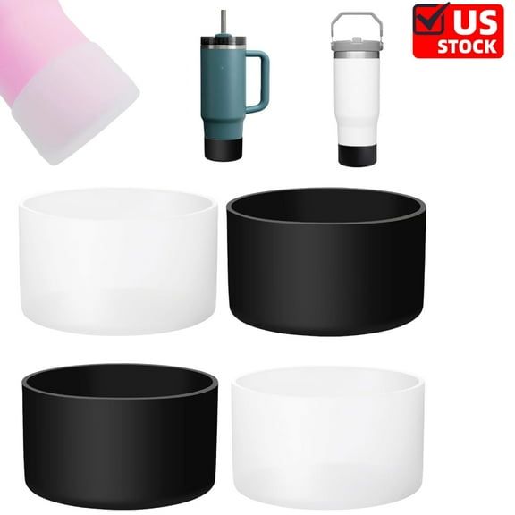 4 Pack Silicone Boot for Stanley 40 30 oz Quencher Adventure Tumbler, IceFlow 30 20 oz, Stanley Cup Protector, Black & Clear