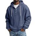thumbnail image 2 of Men's Hoodies Pullover Waffle Knit Button Hooded Sweatshirts Drawstring Loose Fit Athletic Workout Plain Shirts, 2 of 5