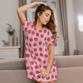 thumbnail image 3 of Pofeuu Hand Drawn Strawberry Print Women's Loose Fit Short Sleeve Nightgown, Comfortable Sleep Dress for Women, Casual Lounge Sleepwear, Soft Cotton Sleep Dress, 3 of 6
