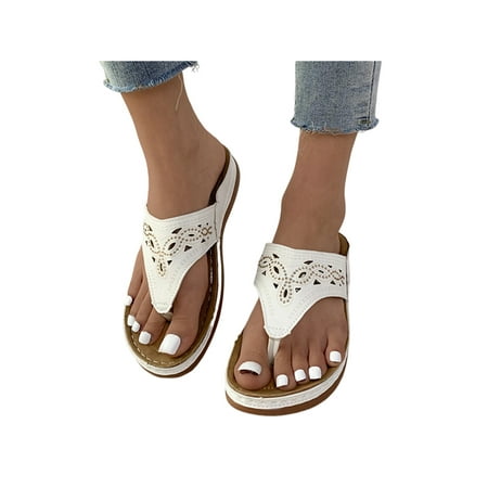 

Daeful Womens Flip Flops Summer Wedge Sandals Beach Thong Sandal Non-Slip Slip On Slide Slippers Beige 4.5