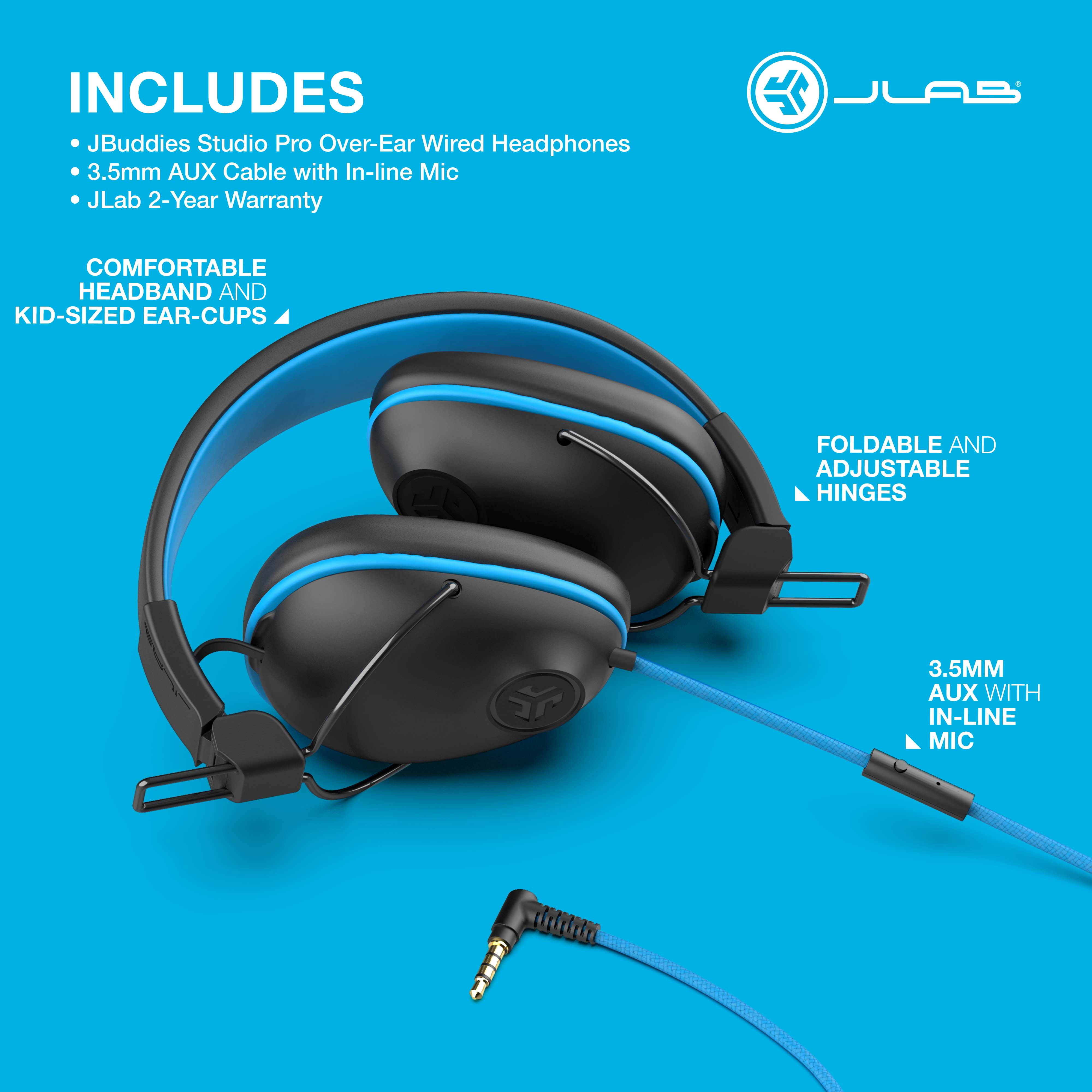 JLab JBuddies Pro Wired Over-Ear Kids Headphones, Blue photo 7