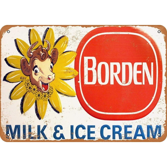 8 x 12 Tin Metal Sign - Vintage Look Borden Milk and Ice Cream Bar Cafe Home Wall Art Deco Gift Plaque