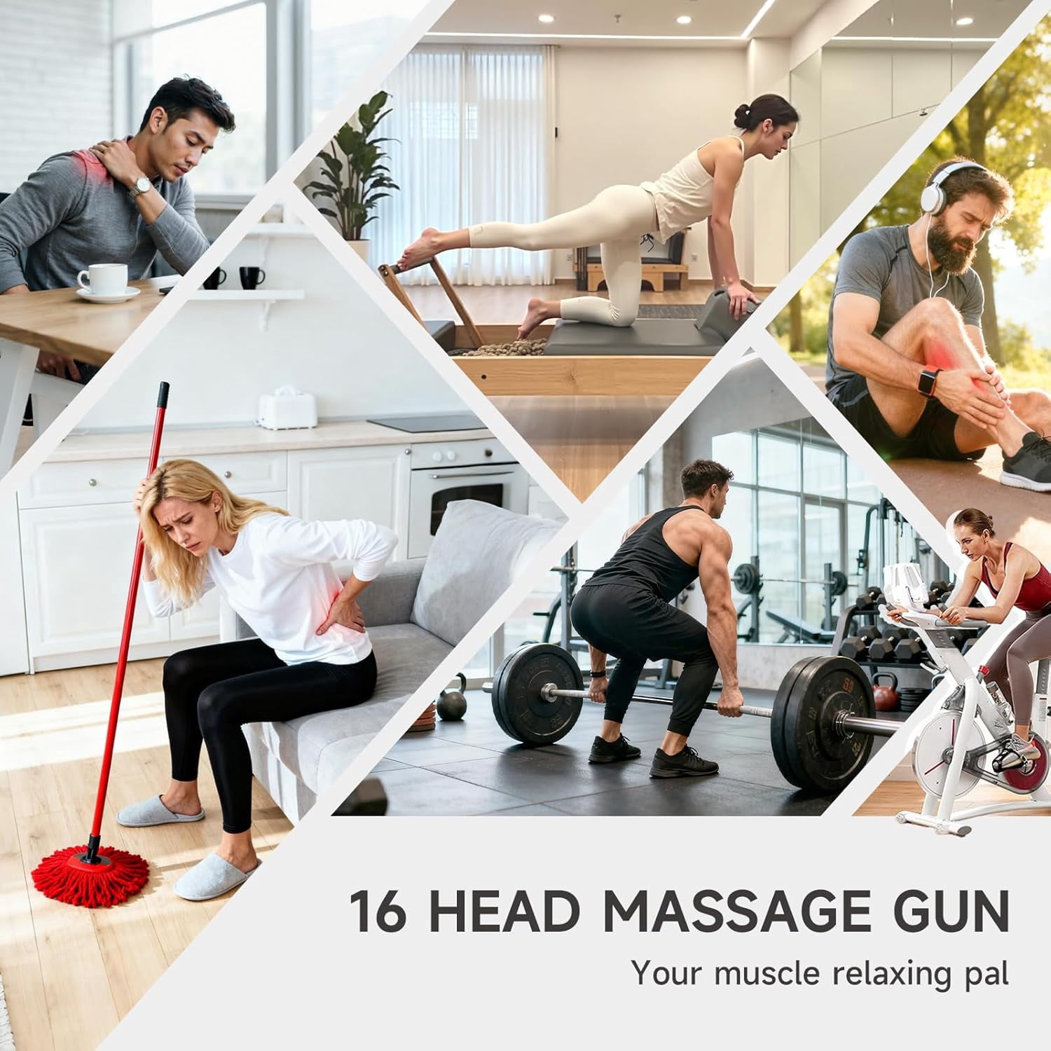 16-Head Deep Tissue Massage Gun with 9 Modes & Quiet Motor for Muscle Pain Relief