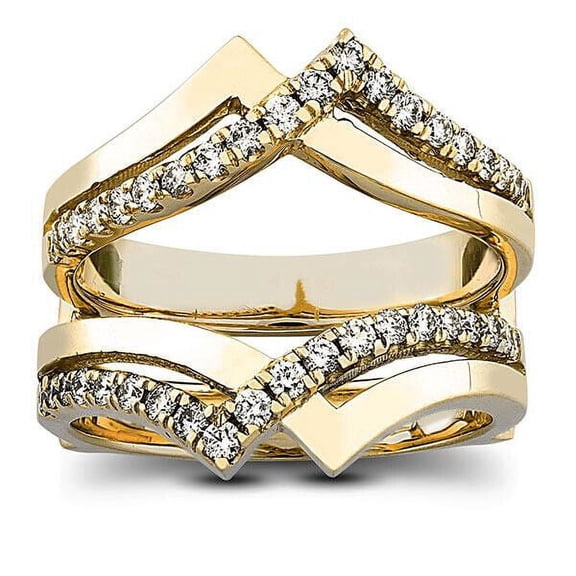 beryl_creation 1.55 Ct Round Cut White Diamond Engagement Enhancer Guard Wrap Ring For Women's 14K Yellow Gold Plated 925 Sterling Silver -8.5