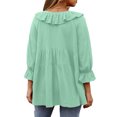 thumbnail image 4 of iHengLiXing Spring Tops for Womens Dressy Casual Women's Short Sleeved V-neck Top/shirt Women's Casual Shirt 3/4 Sleeved V-neck Ruffled Top Business Women's 2024 Summer Fashion Work Shirt Green XL, 4 of 6