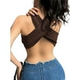 thumbnail image 6 of hirigin Women Summer Tube Tops, Solid Color Knitted High Collar Halter Neck Zipper Strapless Cropped Tops Slim Vest, 6 of 7