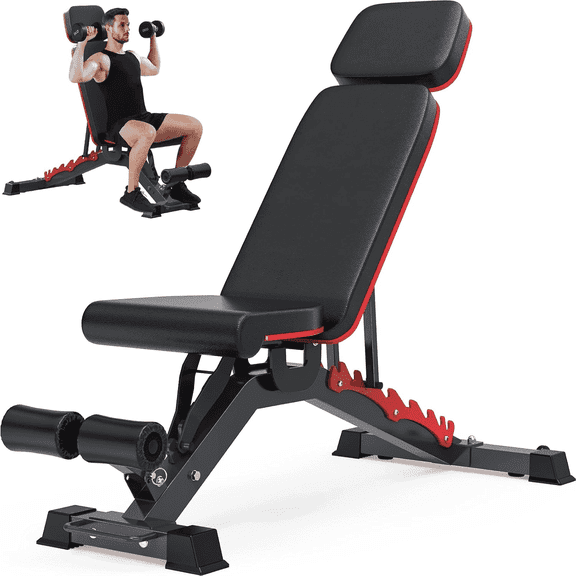 GIKPAL Heavy-duty 8 Positions Adjustable Weight Bench Workout Bench with Extra Headrest for Home Gym Full Body Strength Training,support up to 1200lbs