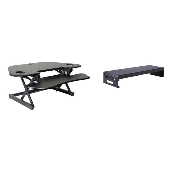 Rocelco 46" Adjustable Corner Desk Converter w/Monitor Stand BUNDLE Black