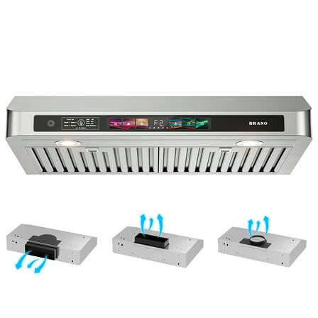 BRANO 30 in. Under Cabinet Range Hood with Voice, Gesture & Touch Control, 900 CFM, 4-Speed Stainless Steel Vent Hood, LED Lights