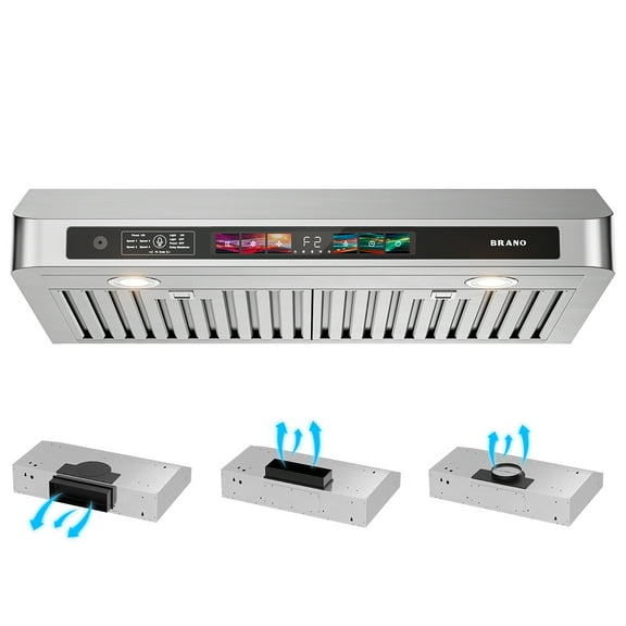 BRANO 30 in. Under Cabinet Range Hood with Voice, Gesture & Touch Control, 900 CFM, 4-Speed Stainless Steel Vent Hood, LED Lights